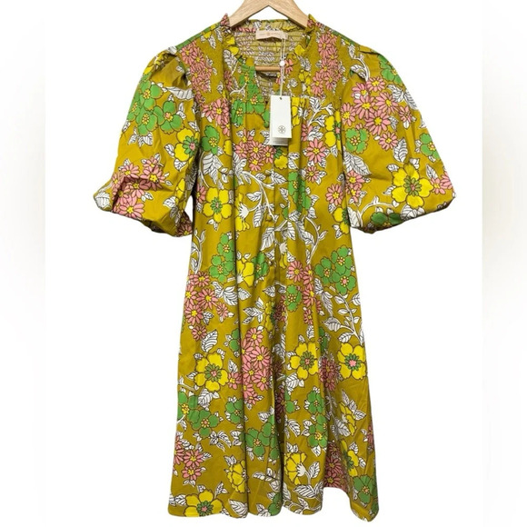 NWT Tory Burch colorful floral puff sleeves mini dress size M - Picture 1 of 10